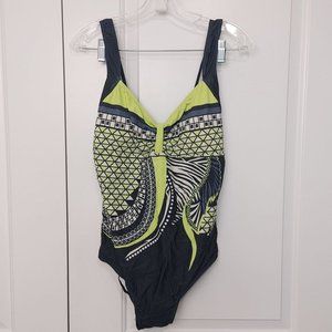 Grey and green one piece Swimsuit size large